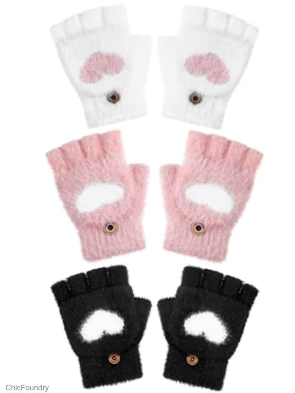 Kids Convertible Flip Top Gloves Fingerless Mittens Warm Faux Mink Fleece 3